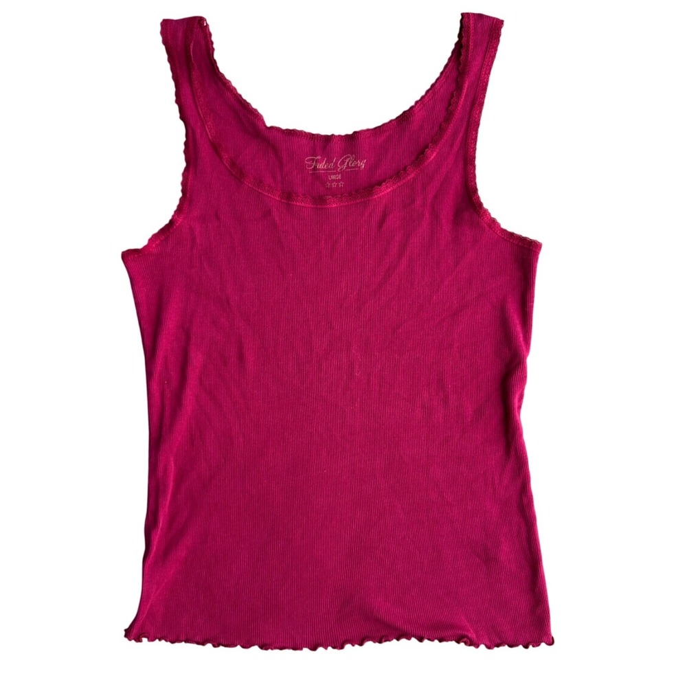 Vintage‎ Y2K Lace Trim Cami Tank Top Large Ribbed Coquette Fitted Bella Swan